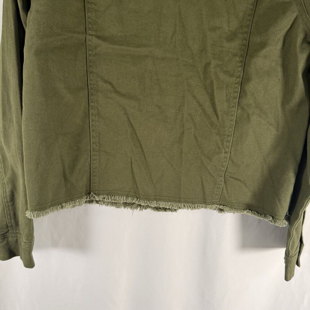 New Baccini Twill Jacket Women's Medium Green Fringe Hem Button Up Long Sleeve - Picture 9 of 11